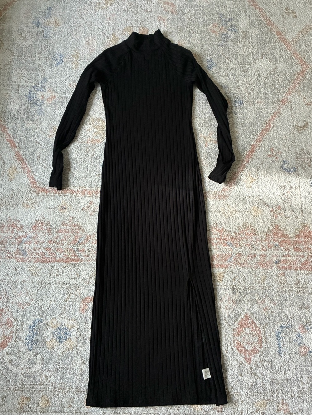 Witchy Black Ribbed Whimsy Goth Long Sleeve Maxi Dark Academia XS